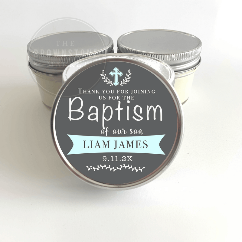 Baby Boy Blue Christening Candle | Personalized Baptism Favor | Scented Thank You Gift