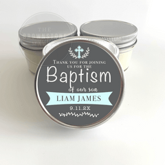 Baby Boy Blue Christening Candle | Personalized Baptism Favor | Scented Thank You Gift
