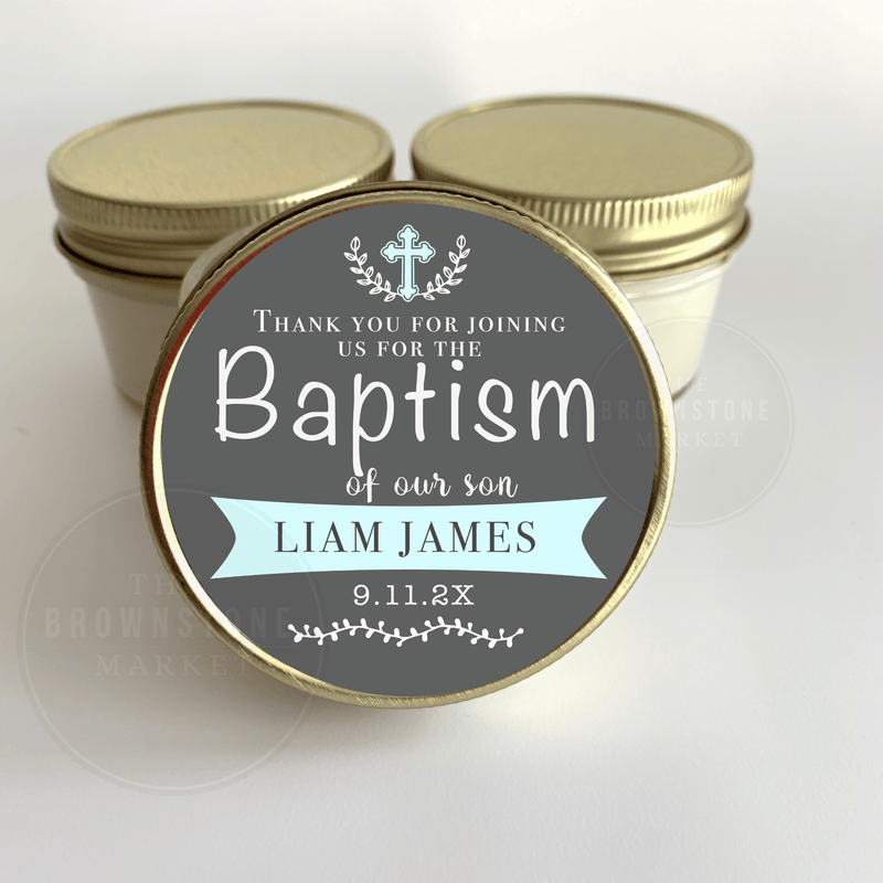 Baby Boy Blue Christening Candle | Personalized Baptism Favor | Scented Thank You Gift