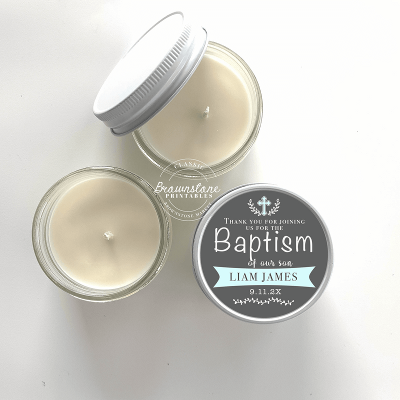 Baby Boy Blue Christening Candle | Personalized Baptism Favor | Scented Thank You Gift