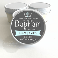Baby Boy Blue Christening Candle | Personalized Baptism Favor | Scented Thank You Gift