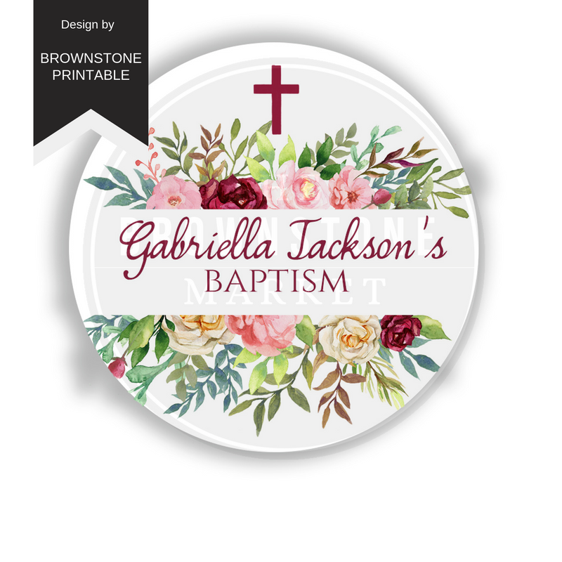 Baptism Sticker - Baptism Labels - Pink & Red Rose