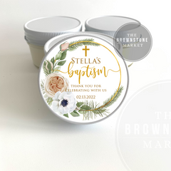 Baptism Candle Favors | Gold Floral