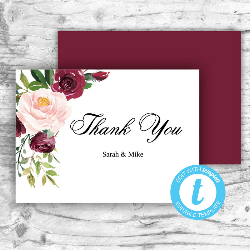 Floral Rose Thank You Card