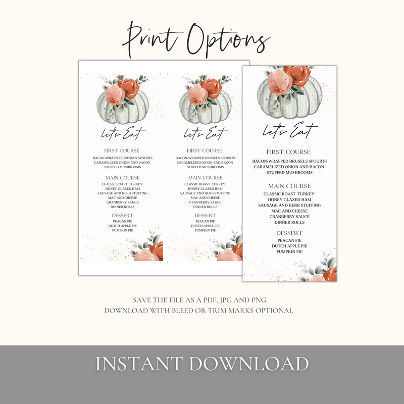 Thanksgiving Editable Menu Card - A013