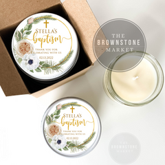 Baptism Candle Favors | Gold Floral