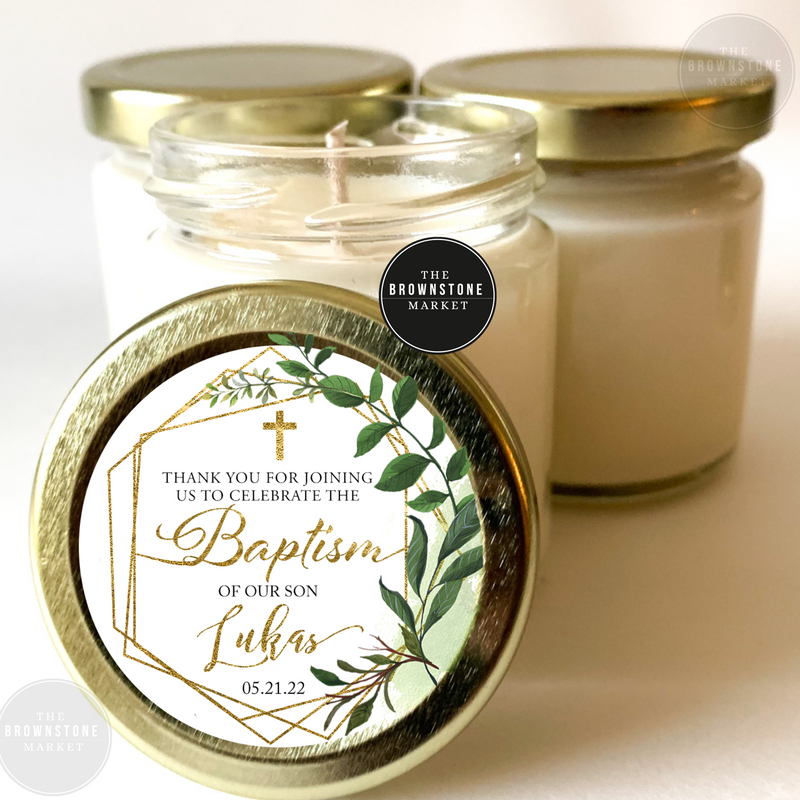 Baptism Candle Favors | Greenery Gold II