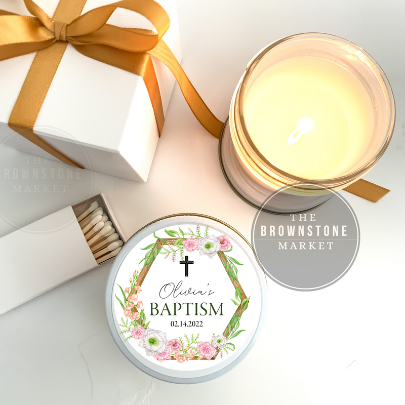 Baptism Candle Favors | Floral Frame