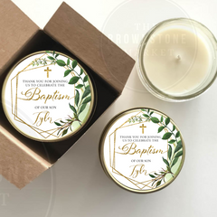 Baptism Candle Favors | Greenery Gold II