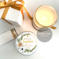 Baptism Candle Favors | Gold Floral