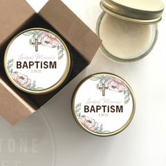 Iris Floral Baptism Candle Favors - Personalized Keepsakes for Your Special Day