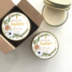 Baptism Candle Favors | Gold Floral