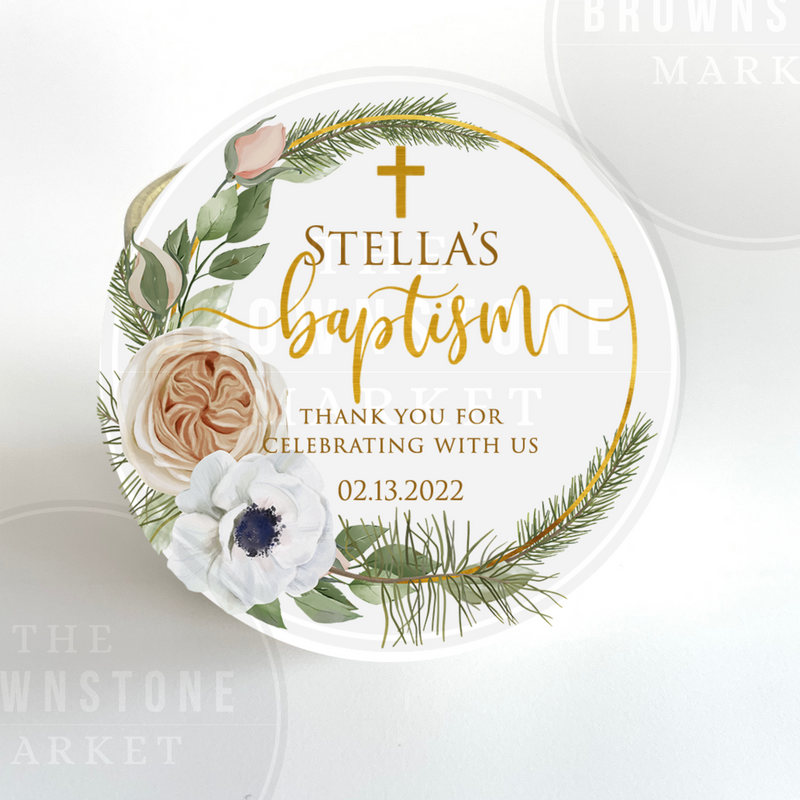 Baptism Candle Favors | Gold Floral