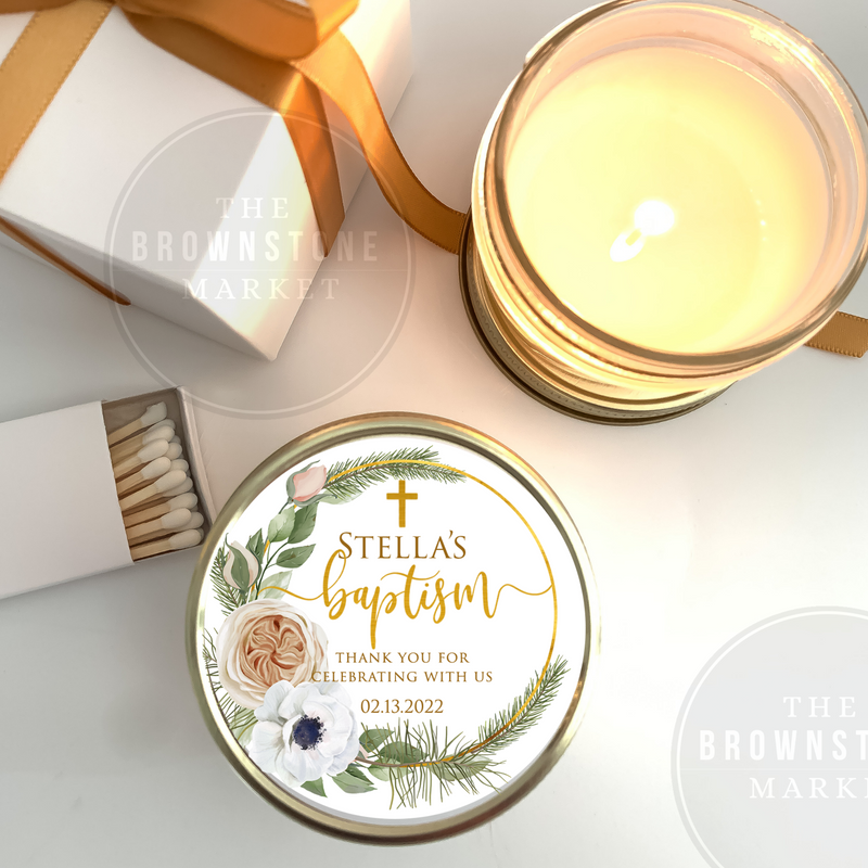 Baptism Candle Favors | Gold Floral
