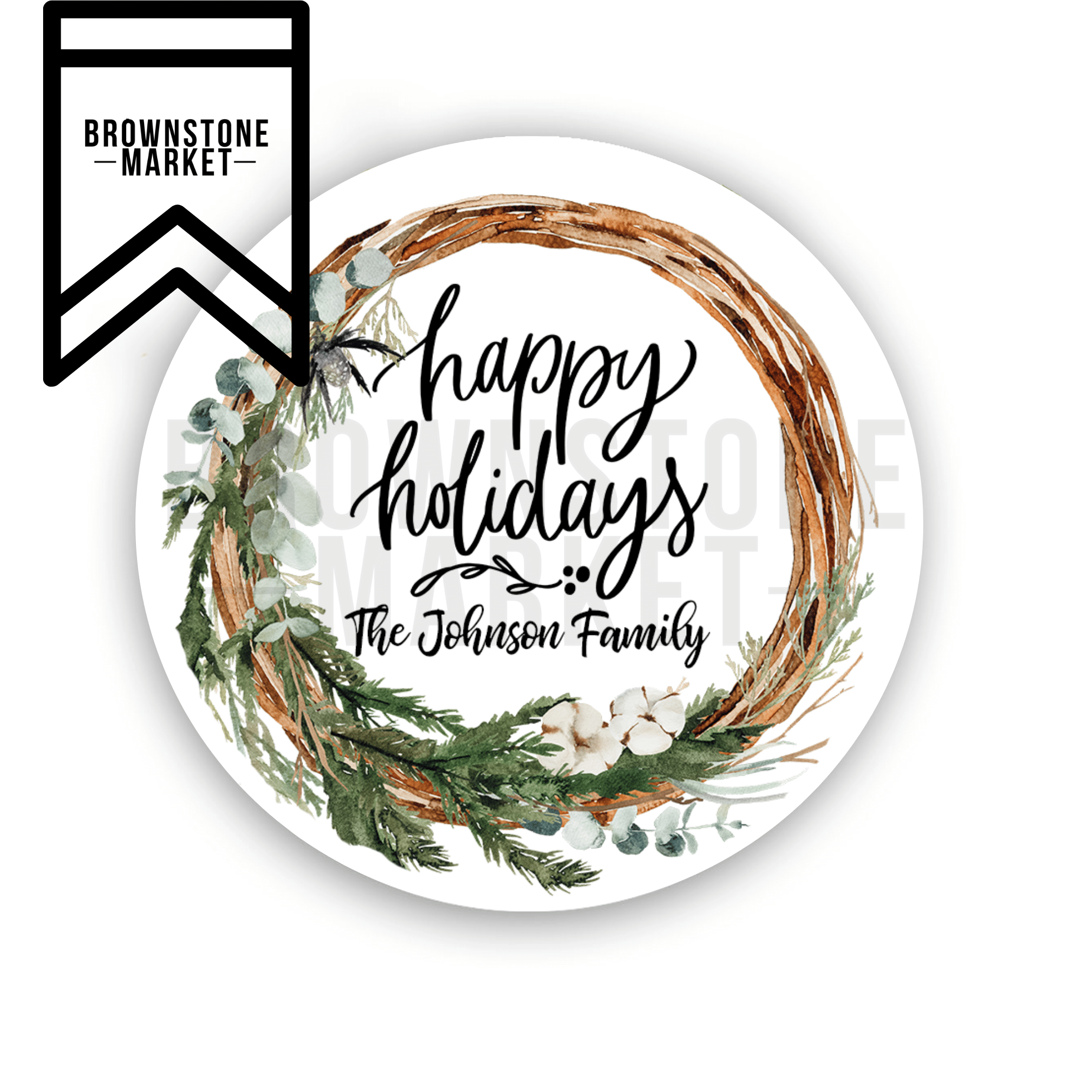 Happy Holidays Stickers - Christmas Labels - Brownstone Market