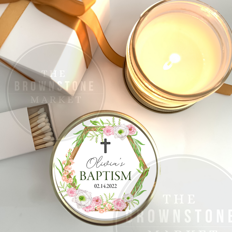 Baptism Candle Favors | Floral Frame