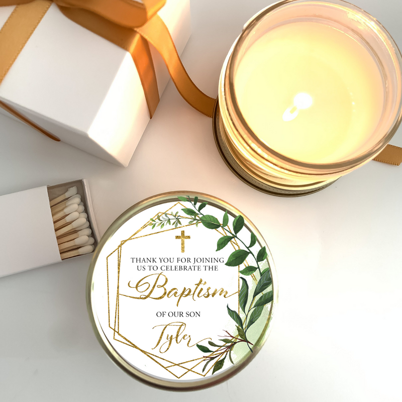 Baptism Candle Favors | Greenery Gold II