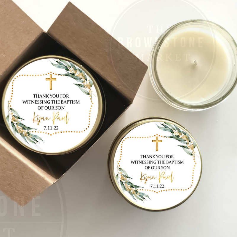 Baptism Candle Favors |Eucalyptus Greenery