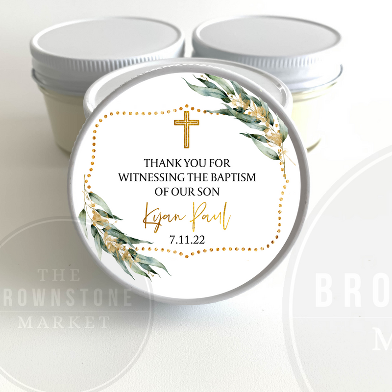 Baptism Candle Favors | Eucalyptus Greenery