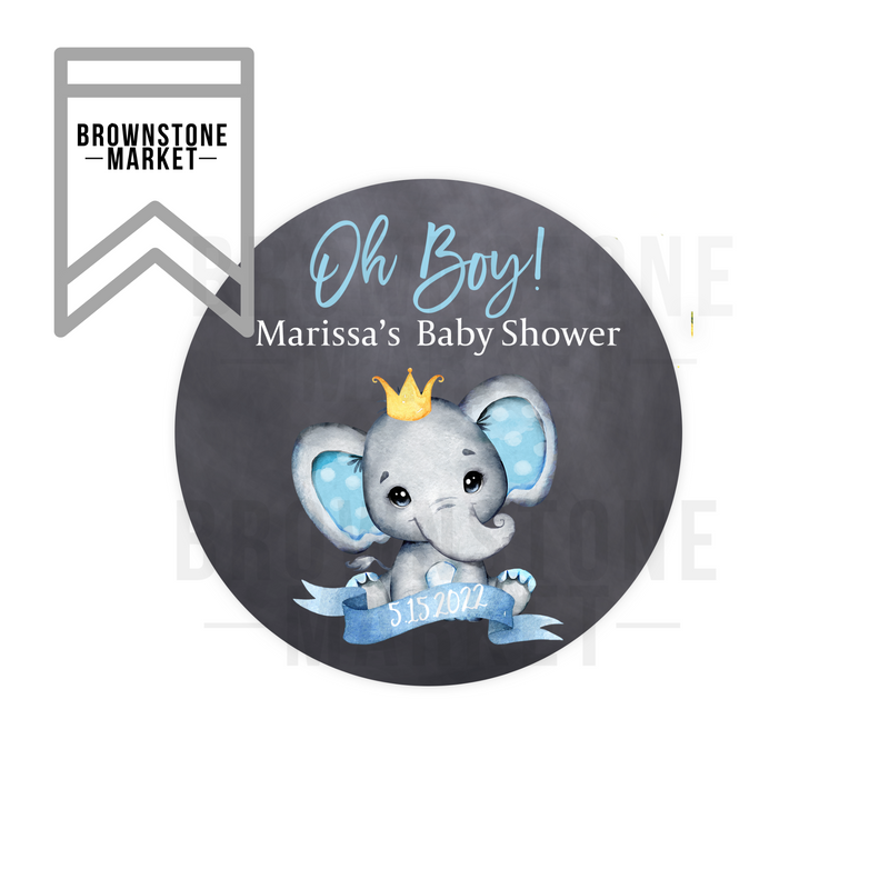 Baby Shower Stickers - Elephant Gold Crown