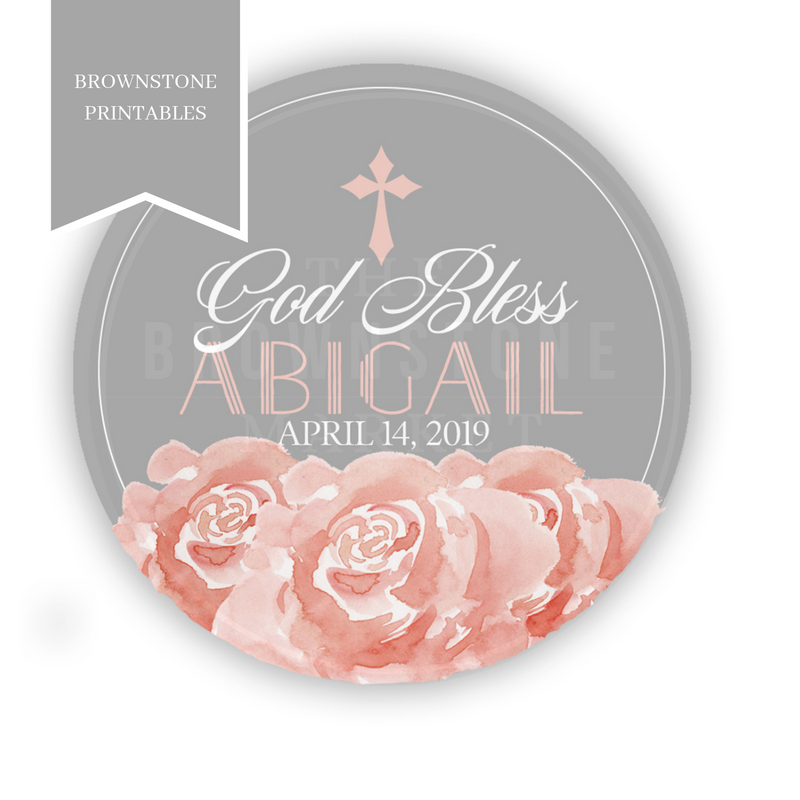 Baptism Labels - Baptism Sticker - God Bless Pink