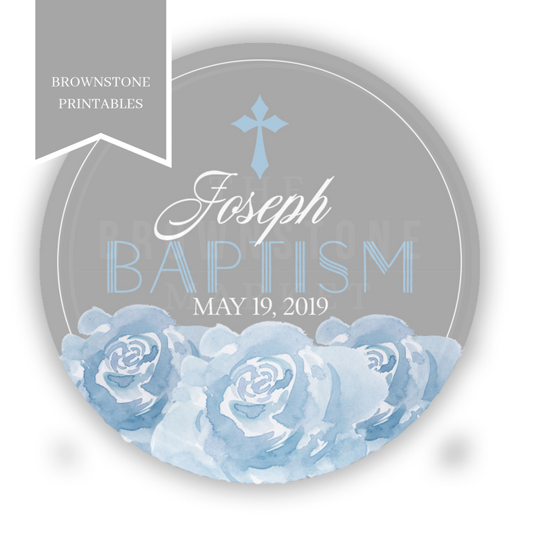 Baptism Labels - Baptism Sticker -  Blue Floral