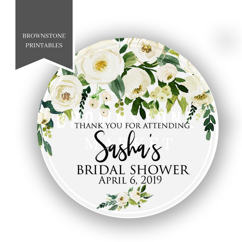 Bridal Shower Sticker - Custom Labels - Thank You Stickers - Greenery Floral