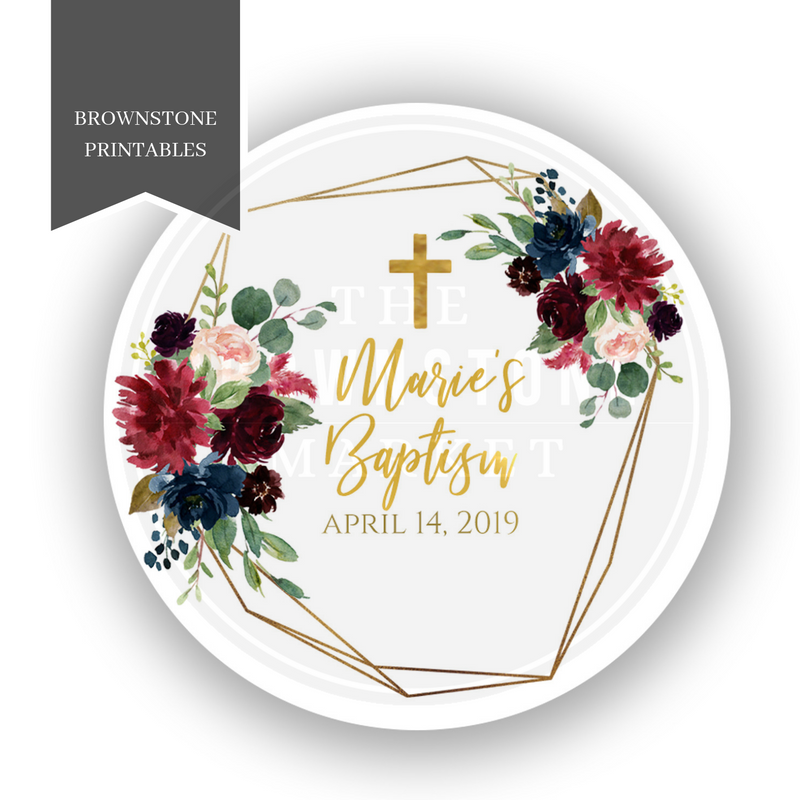 Red Rose Baptism Sticker - Baptism Labels