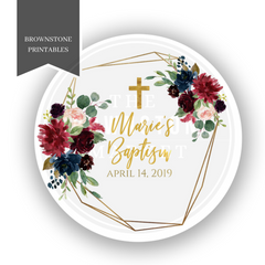 Red Rose Baptism Sticker - Baptism Labels
