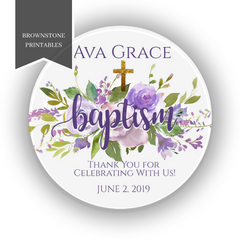 Purple Baptism Sticker - Baptism Labels