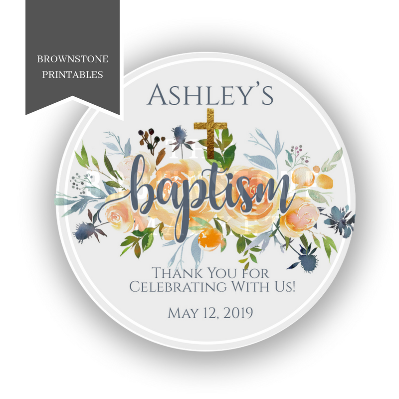 Floral Baptism Sticker - Baptism Labels Floral Peach