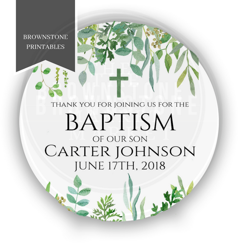 Greenery Baptism Sticker - Baptism Labels
