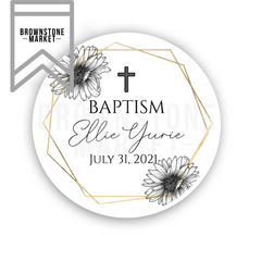 Black Rose Baptism Sticker - Baptism Labels