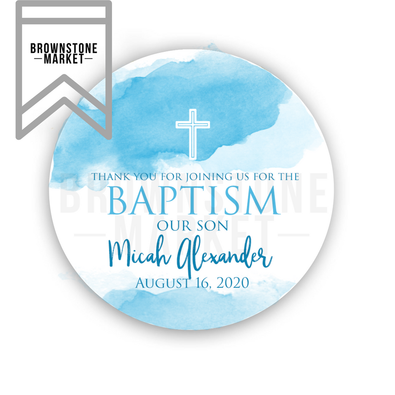 Blue Clouds Baptism Sticker - Baptism Labels