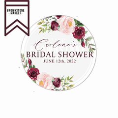 Blush & Burgundy Floral Bridal Shower Thank You Stickers