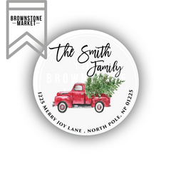 Happy Holidays Stickers - Red Truck Holiday Labels