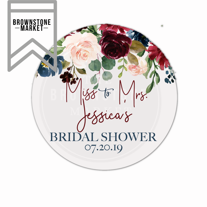 Bridal Shower Sticker - Miss to Mrs Burgundy Floral