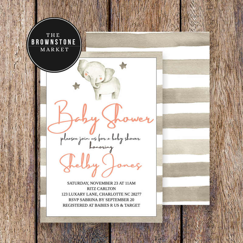 Baby Shower Invitation Ella Peach