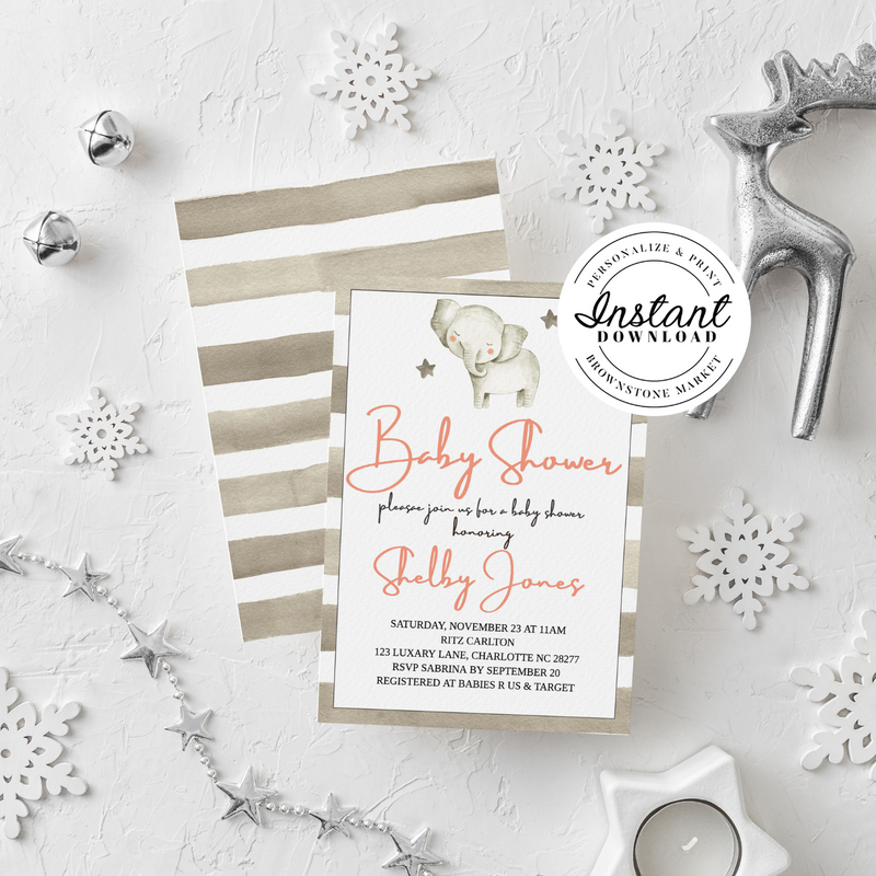 Baby Shower Invitation Ella Peach