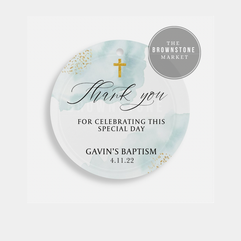Baptism Gift Tags - Light Blue Watercolor