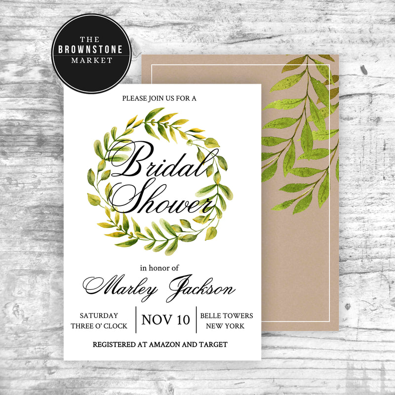 Green Wreath 01 | Bridal Shower Invitation